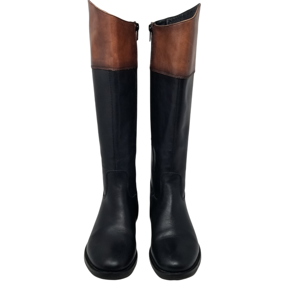 Aldo Leather Brown Black Block Riding Boots - Picture 2 of 14